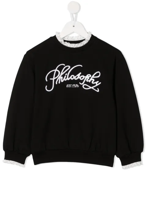 Philosophy Di Lorenzo Serafini Kids lace-trim embroidered sweatshirt 