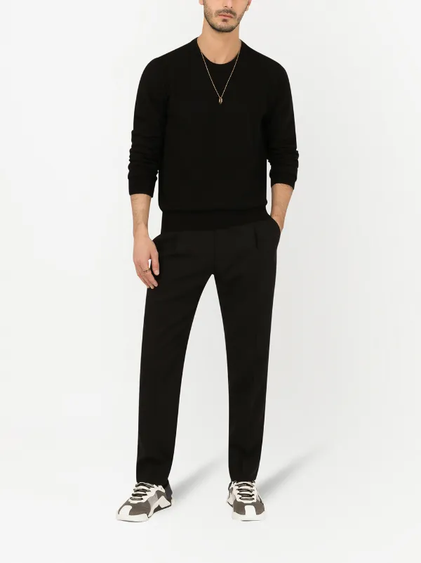 Pull Ras-du-cou Dolce&Gabbana Sable Avec Garniture PVC Noir - Taille M (50), 100% Coton, Neuf Avec étiquettes