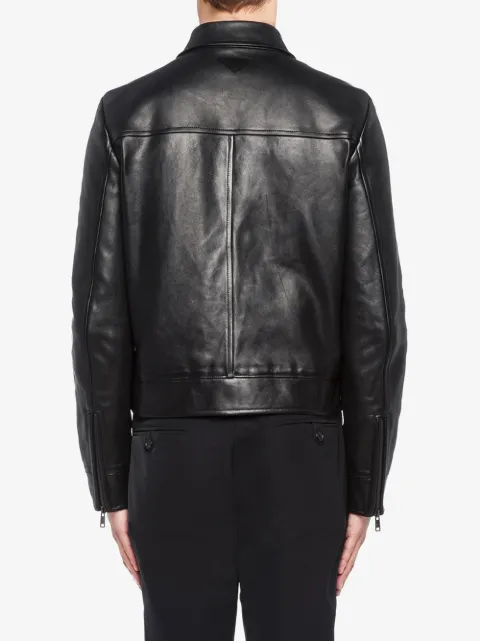 Shop black Prada classic leather jacket with Express Delivery - Farfetch