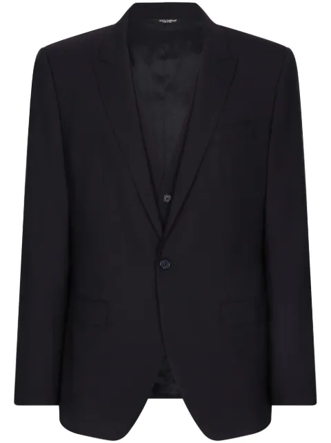 ☆DOLCE&GABBANA☆ドルガバD&Gシルク1Bスーツ紺×白ライン46紺白