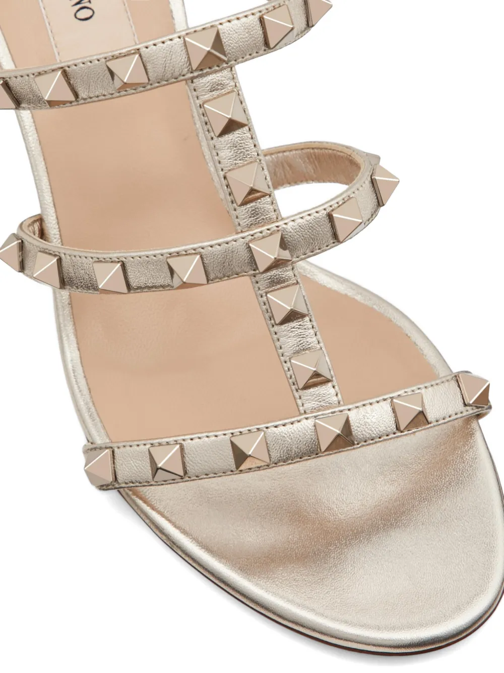 Valentino Garavani Rockstud Metallic Calfskin Leather Slide Sandals 60 Mm in Gold, view 5