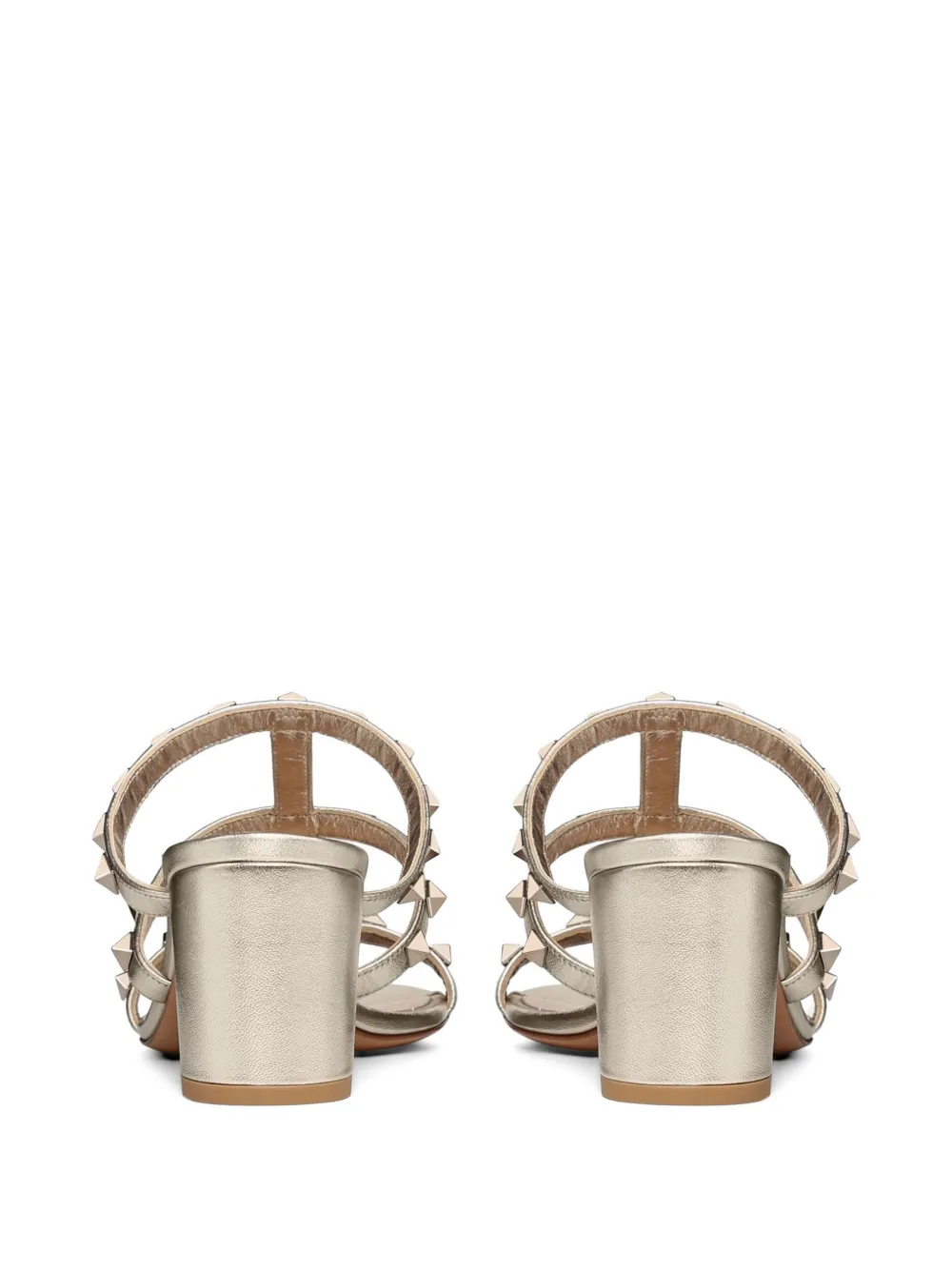 Valentino Garavani Rockstud Metallic Calfskin Leather Slide Sandals 60 Mm in Gold, view 2