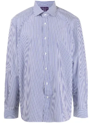Ralph Lauren Purple Label ストライプ リネンシャツ | ブルー