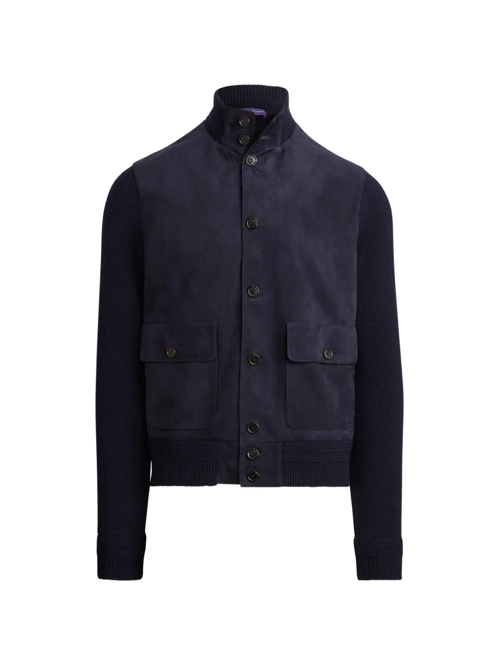 Ralph Lauren Purple Label Ralph Lauren Purple Label Cardigan mit Wildledereinsätzen - Blau aus Viskose/Kaschmir/Lammleder in Blau