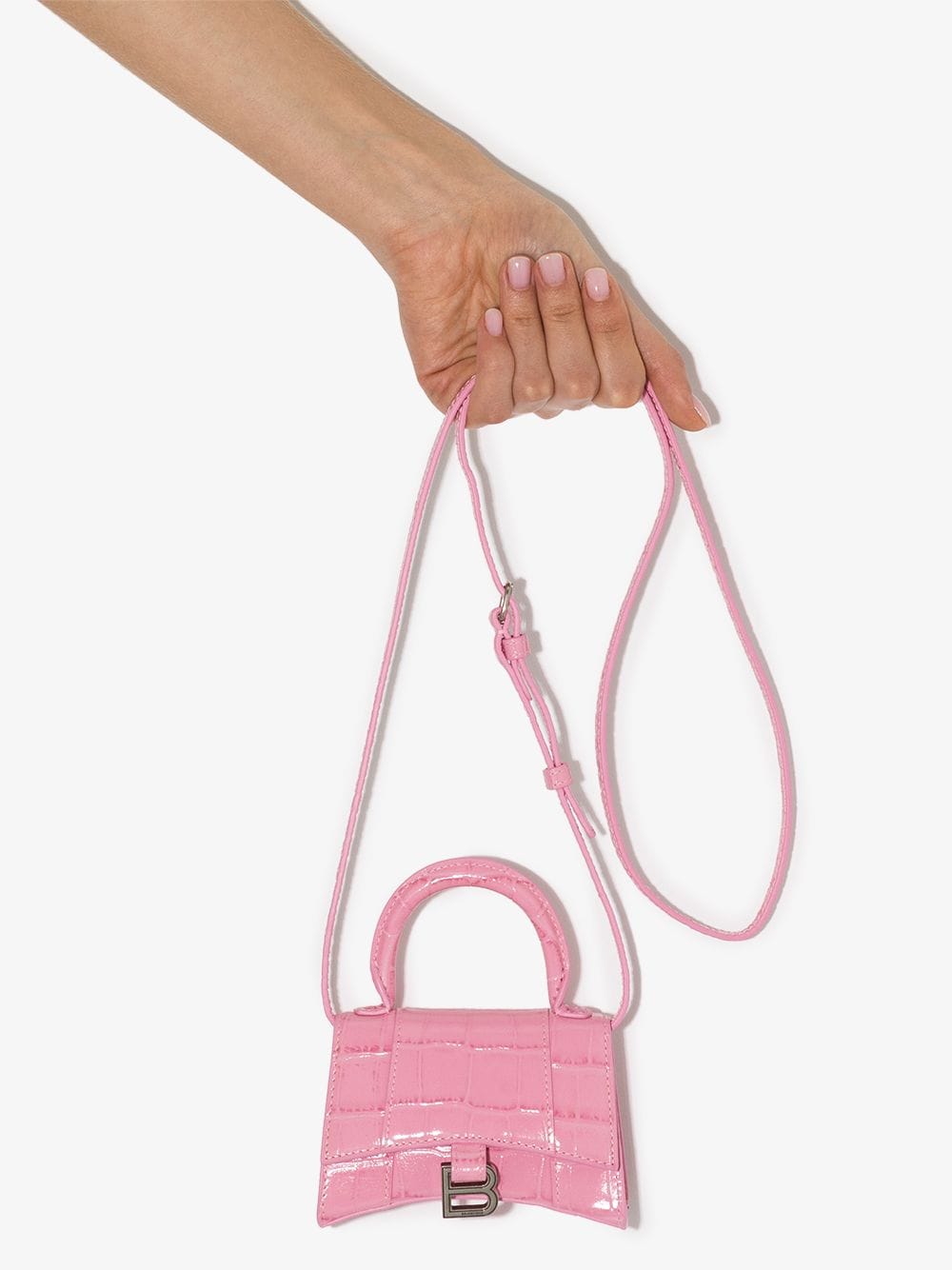 Balenciaga Hourglass Mock Croc Leather Mini Bag - Pink