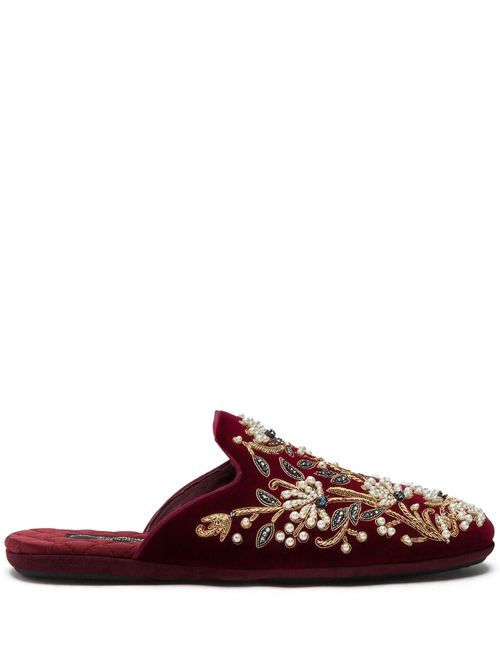 Dolce & Gabbana Bead-embroidered Slippers In Red