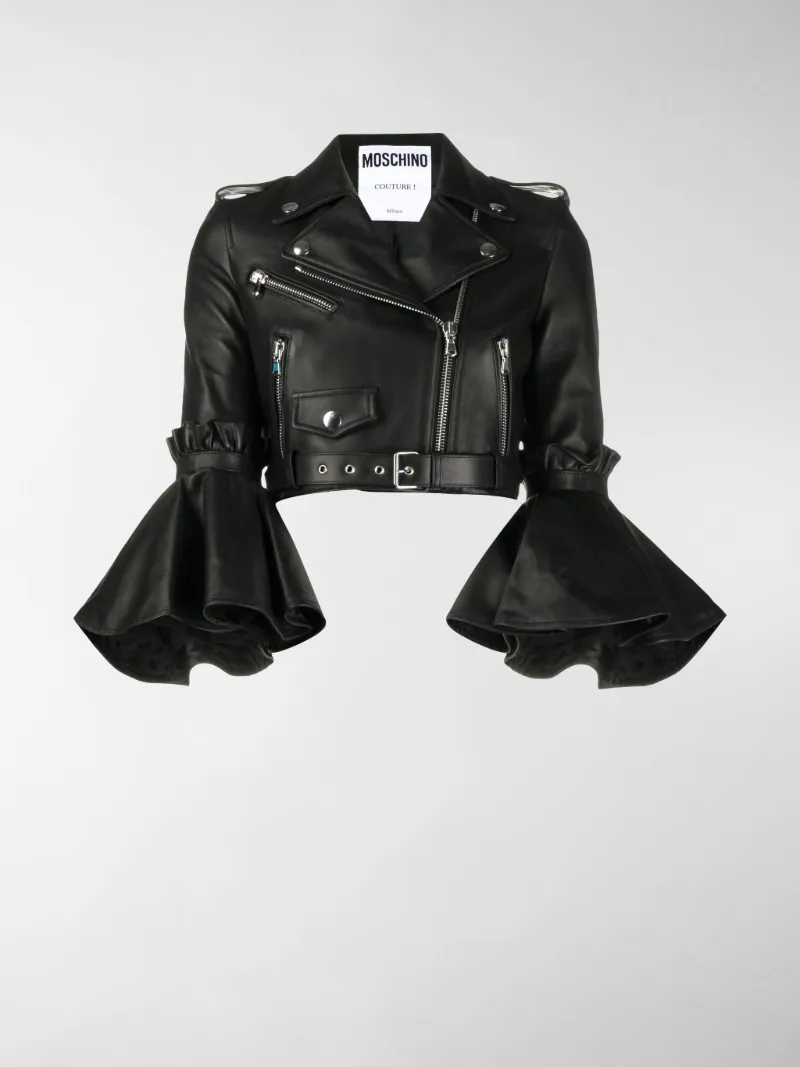 Moschino flared cuff leather jacket 