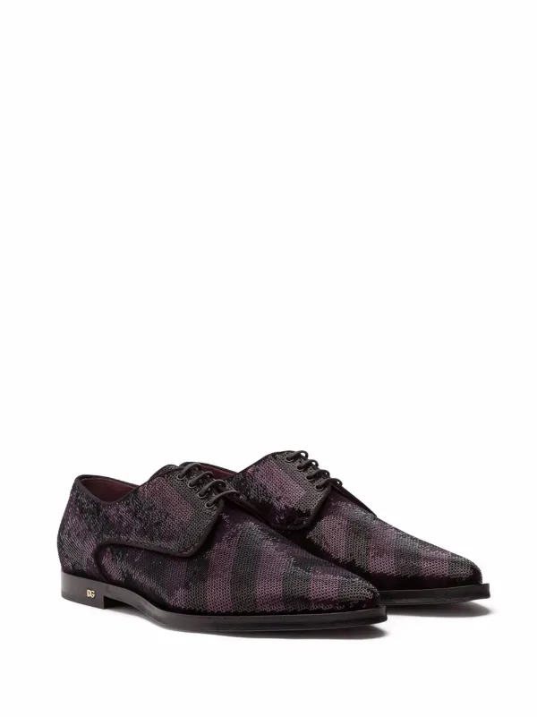 DOLCE & GABBANA シャッキ 60 エンホス フツ CU1067AP535 87754 Dolce & Gabbana sequin-embellished Derby Shoes | Black