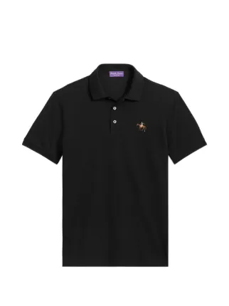 Ralph Lauren Purple Label Logo Embroidered Polo Shirt | Black