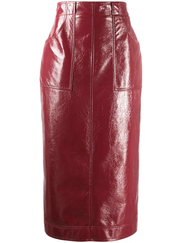 midi pencil skirt in red