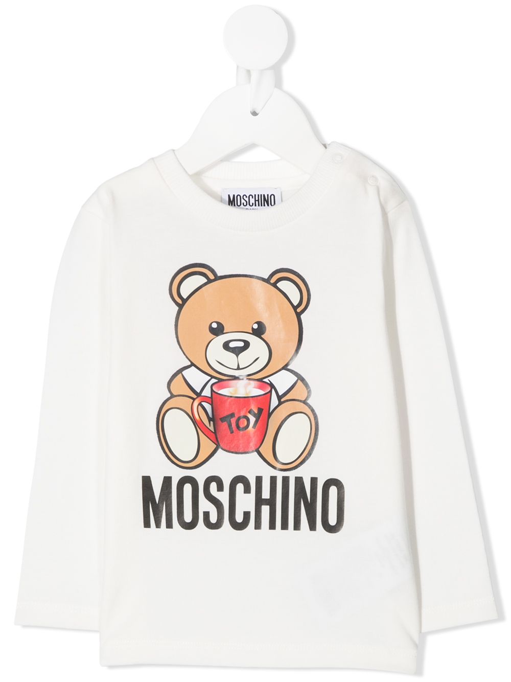 Moschino Babies' Long Sleeve Teddy Print T-shirt In White