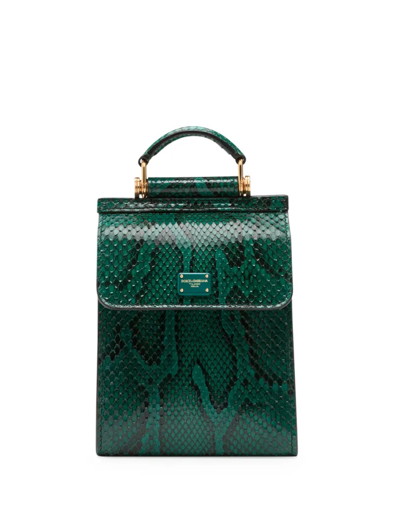 Click to view more detailed imagery on our partner's website Dolce & Gabbana Python Sicily 58 Phone Bag In Green