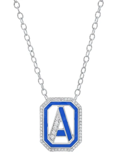 Colette 18kt white gold Gatsby A diamond and blue enamel necklace
