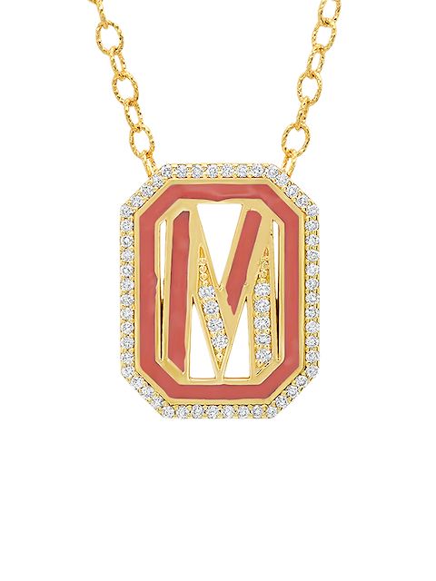 Colette 18kt Yellow Gold Gatsby M Initial Diamond And Red Enamel Necklace - Farfetch