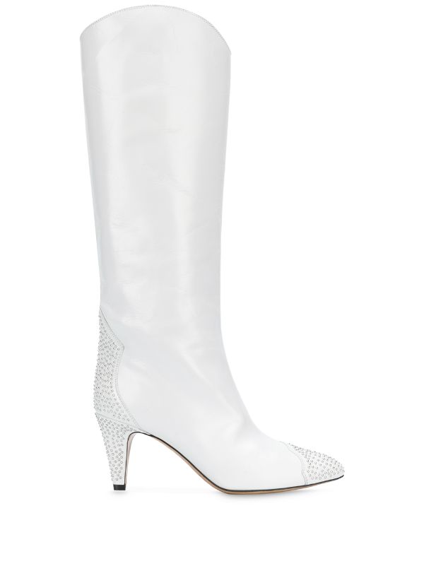 white knee length boots