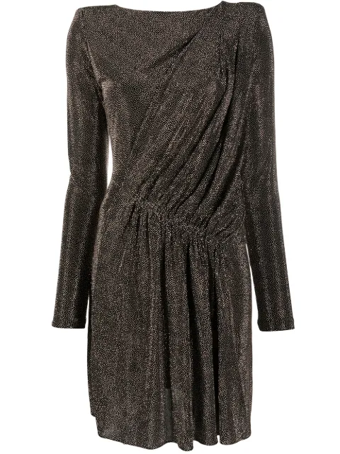Saint Laurent draped metallic padded-shoulder dress