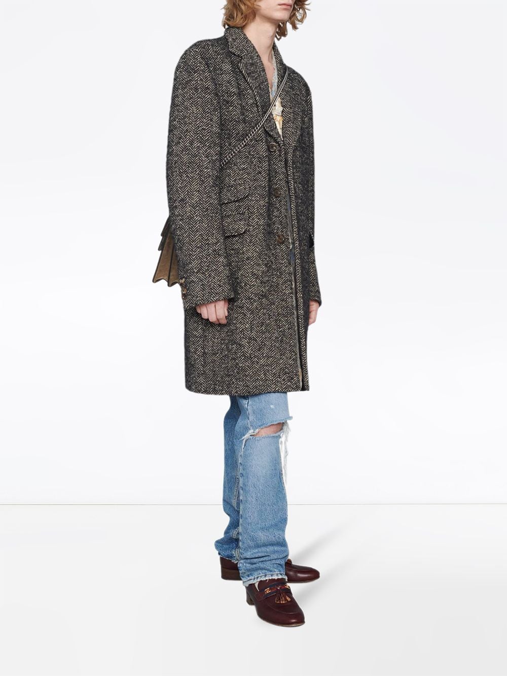 фото Gucci однобортное пальто с узором в елочку