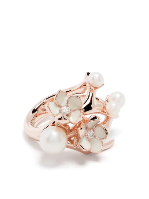 Shaun Leane Anel Cherry Blossom com flor de diamante e pérola