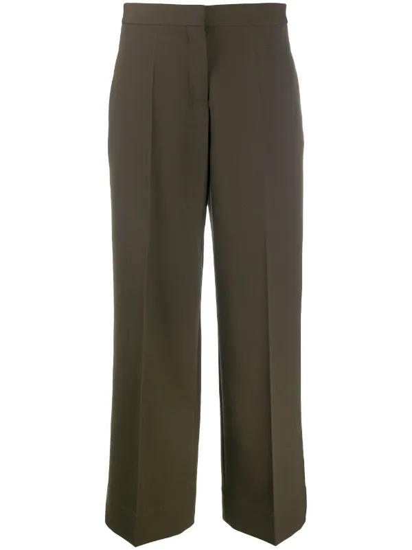 khaki flared trousers