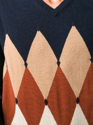 v-neck argyle intarsia knit jumper展示图
