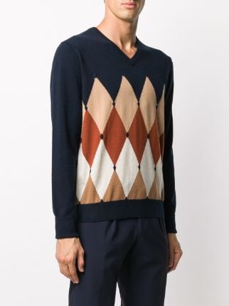 v-neck argyle intarsia knit jumper展示图
