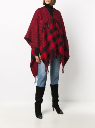 mix-check fringed shawl coat展示图