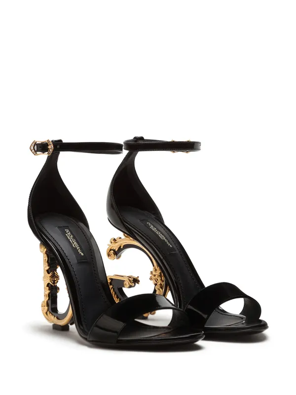 Dolce & Gabbana Baroque DG 105mm Leather Sandals | Black