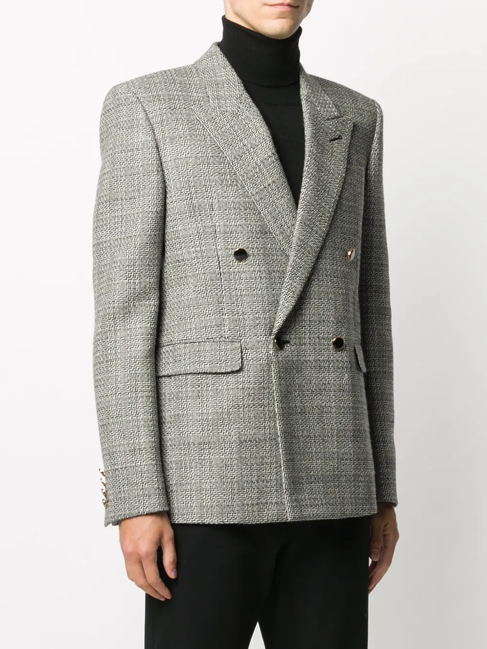  Saint Laurent Deconstructed Check Double-breasted Blazer - Neutrals 