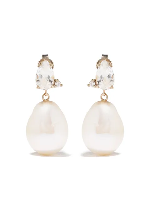 Mizuki 14kt yellow gold Sea of Beauty freshwater pearl, diamond and white topaz earrings