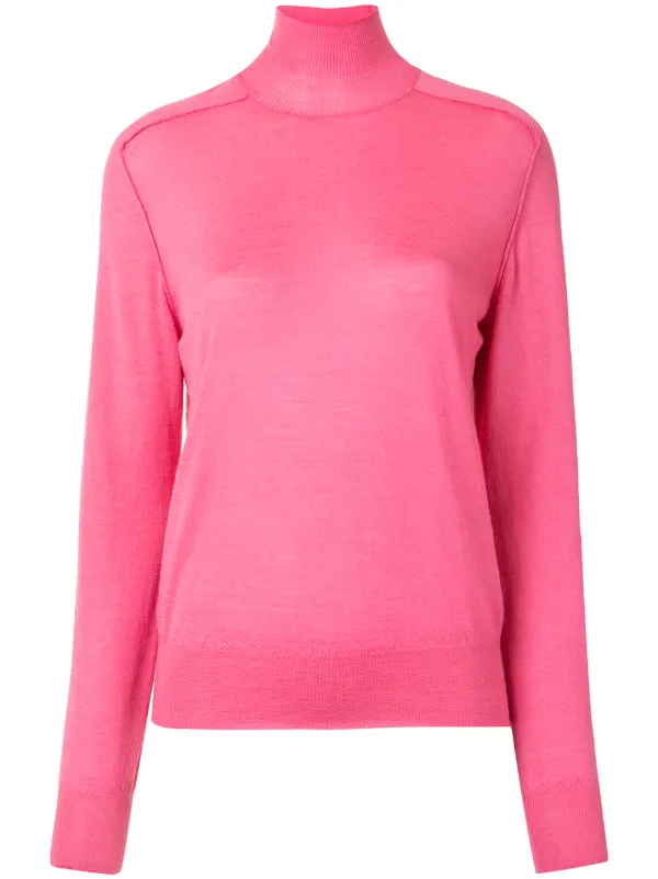 pink ribbed polo neck jumper