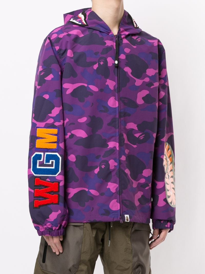 Shop A Bathing Ape Camo Shark Hooded Jacket In Purple