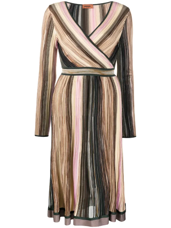 stripe wrap midi dress