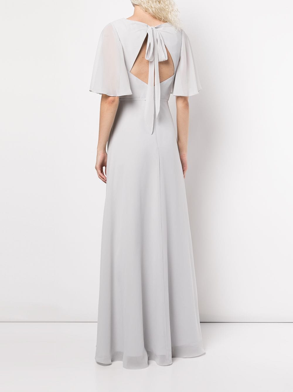 Shop Marchesa Notte Bridesmaids Draped-sleeve Rear-cutout Gown In Grau