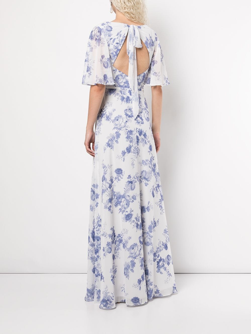 Shop Marchesa Notte Bridesmaids Floral-print Wrapped Maxi Dress In Blau