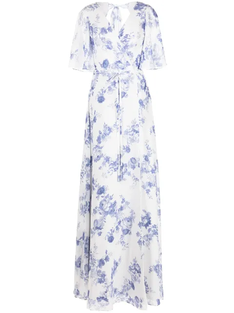 marchesa notte printed chiffon gown