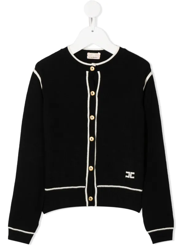 white cardigan with black trim