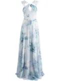 Marchesa Notte Bridesmaids floral-print cut-out gown - Blue