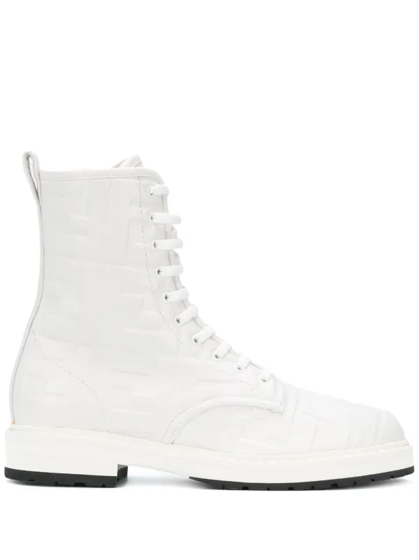 white and black combat boots