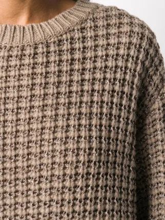 华夫格针织圆领毛衣