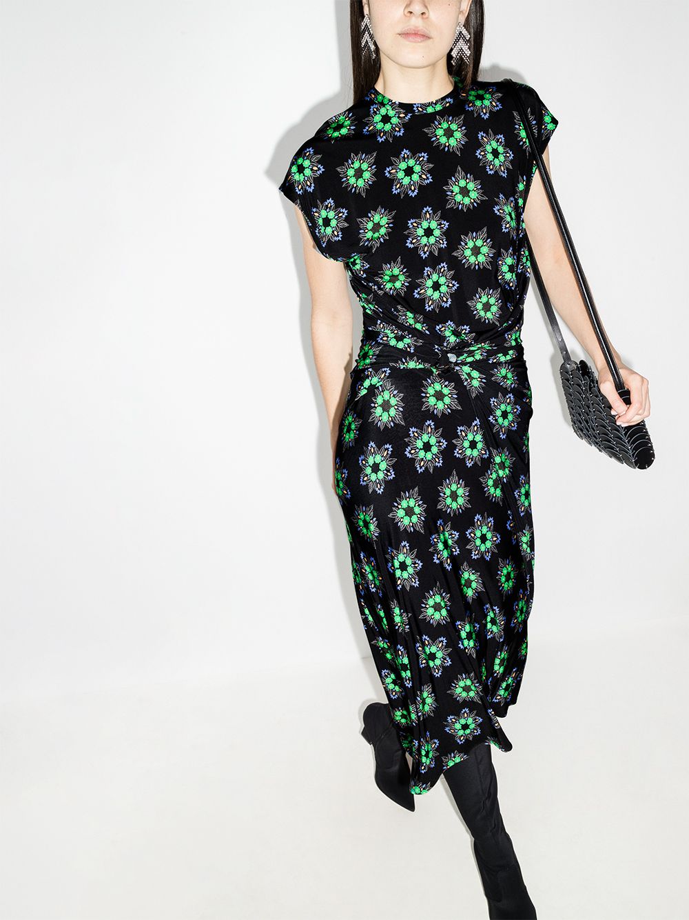 Shop Paco Rabanne gathered floral print midi dress with Express ...