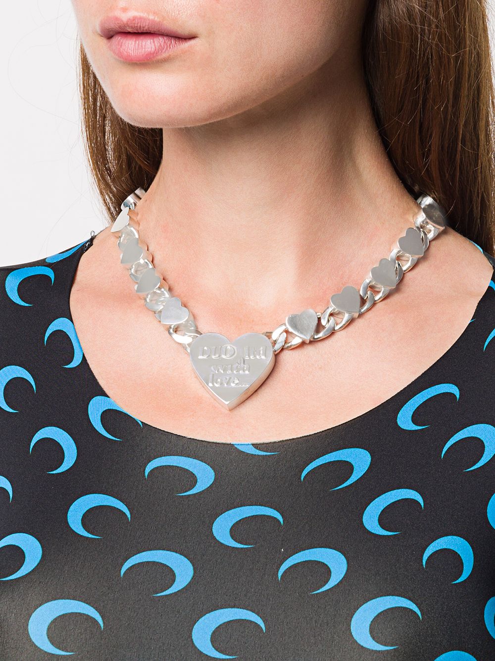 Shop Natasha Zinko Hearts Chain Necklace In Silver