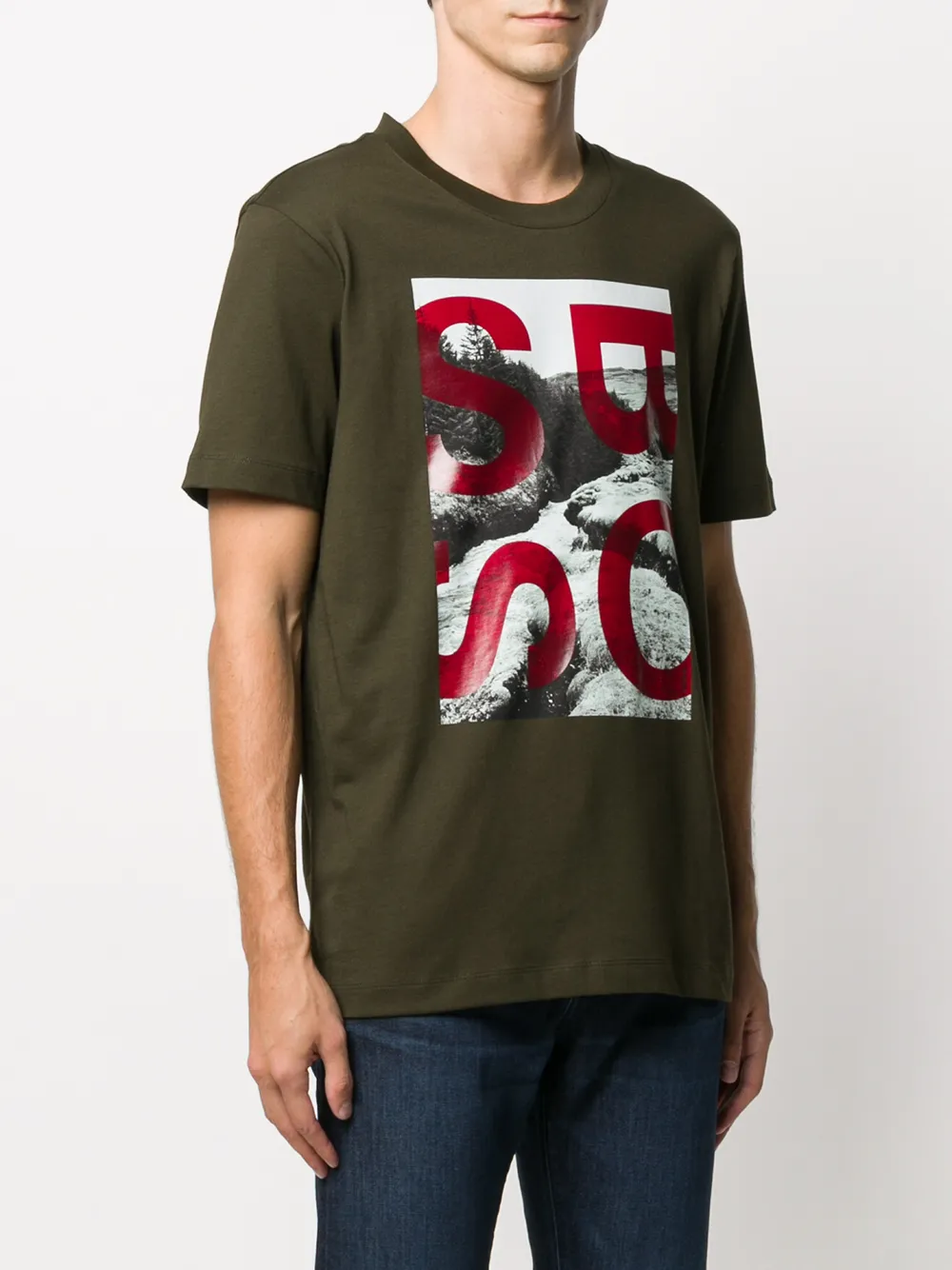 BOSS T-shirt met logoprint Groen