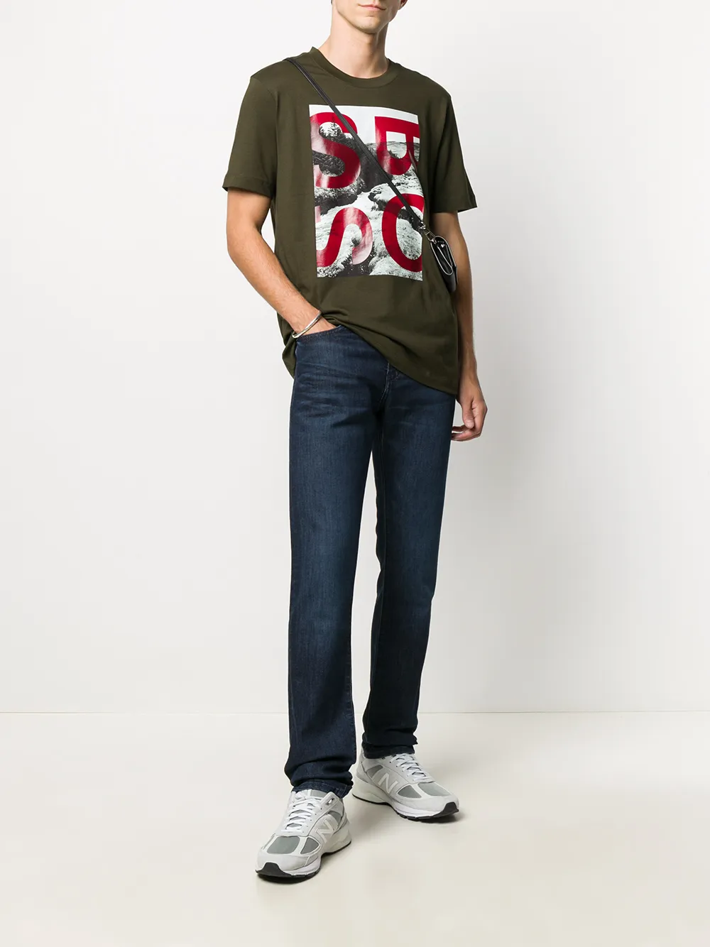 BOSS T-shirt met logoprint - Groen