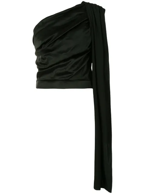 Materiel one-shoulder draped blouse