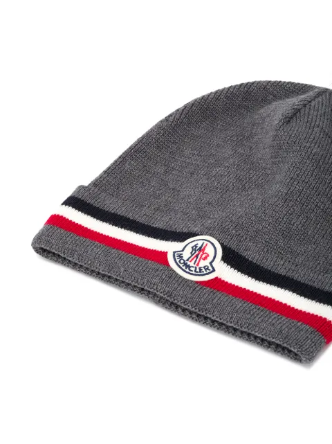 Shop Moncler striped wool-knit beanie 