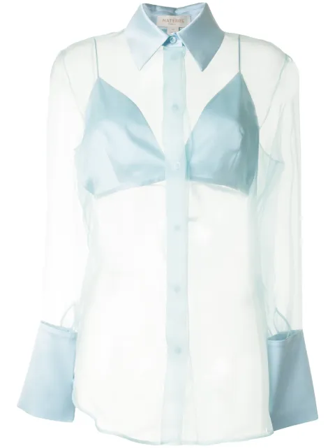 Materiel silk organza sheer shirt with bra