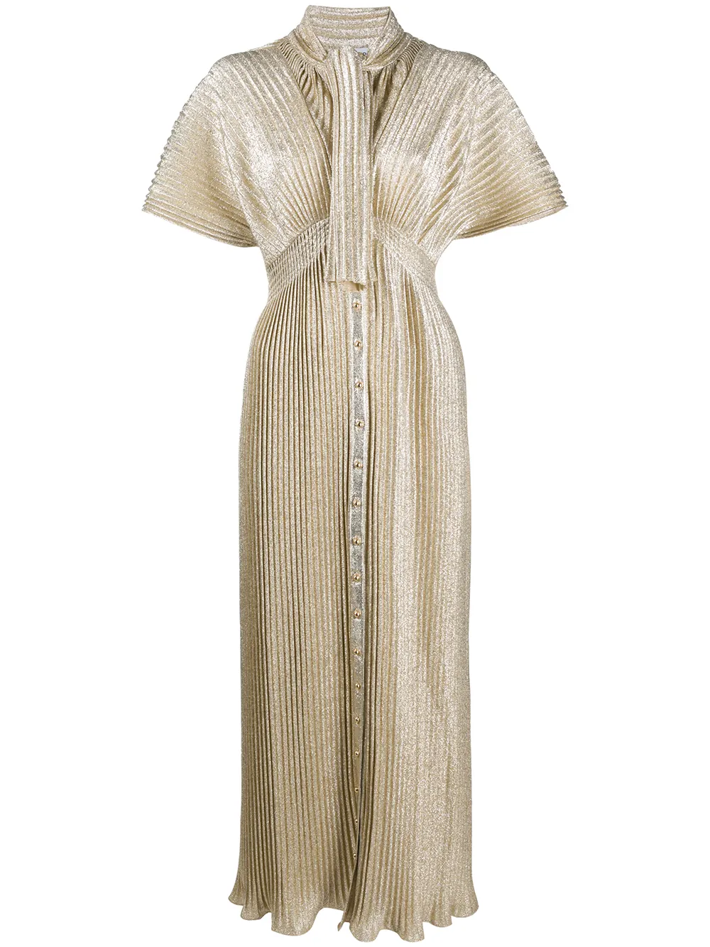 RABANNE PLISSÉ METALLIC-KNIT DRESS