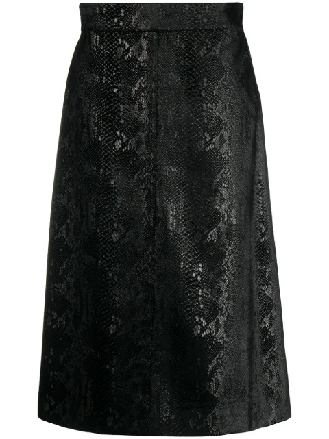 Saint Laurent falda midi con efecto de piel de serpiente 