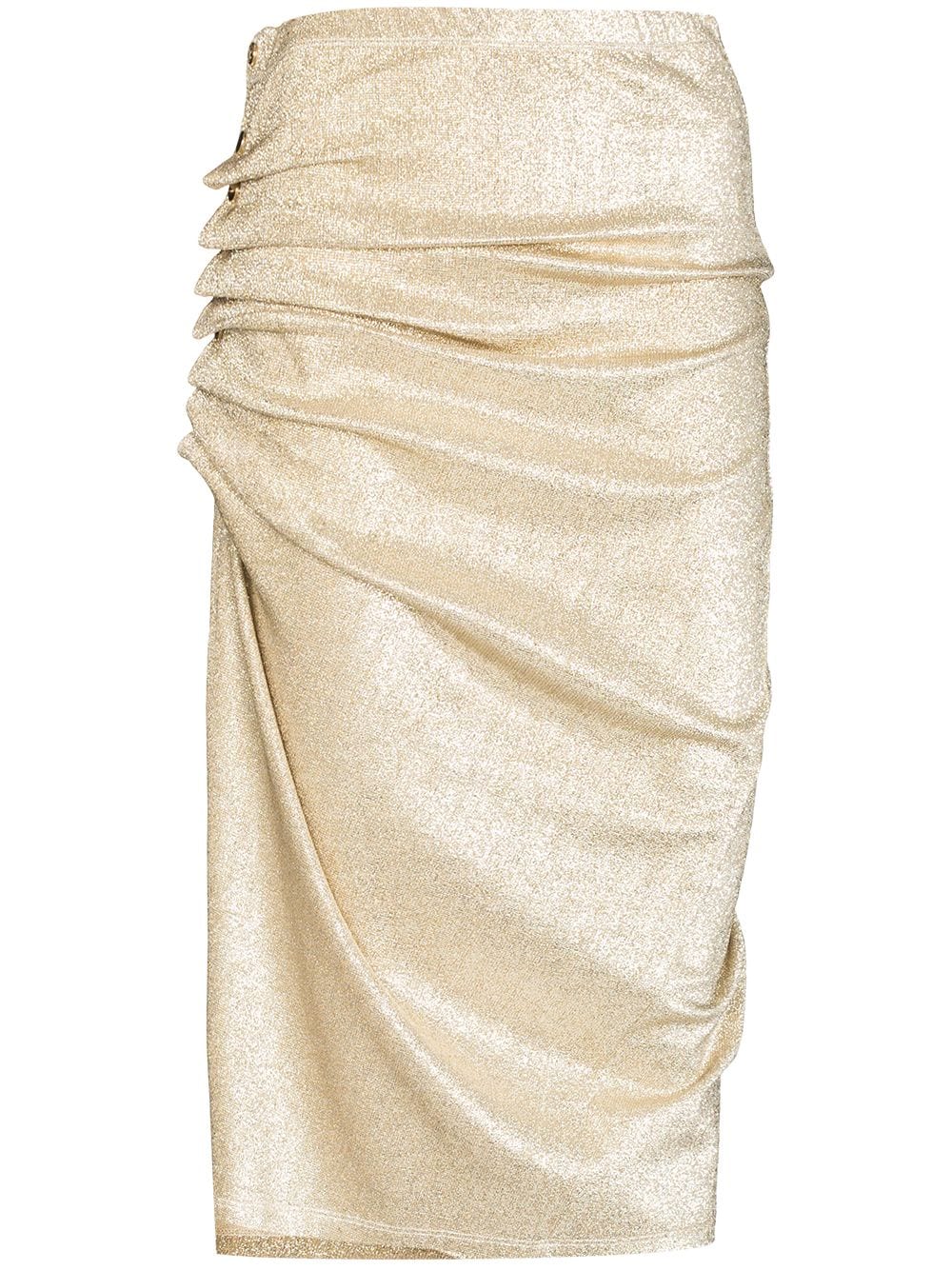 Rabanne ruched-detailing asymmetric midi skirt
