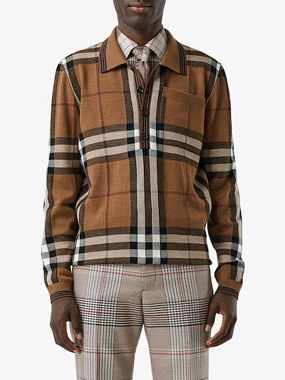 Burberry intarsia check wool polo shirt brown | MODES